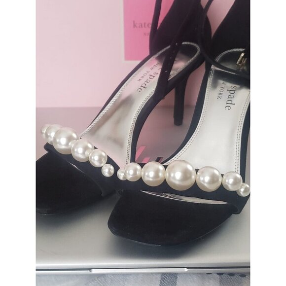Kate Spade New York Women’s Black Size 6.5 Avaline Sandals Suede Pearl Pumps - Picture 5 of 5